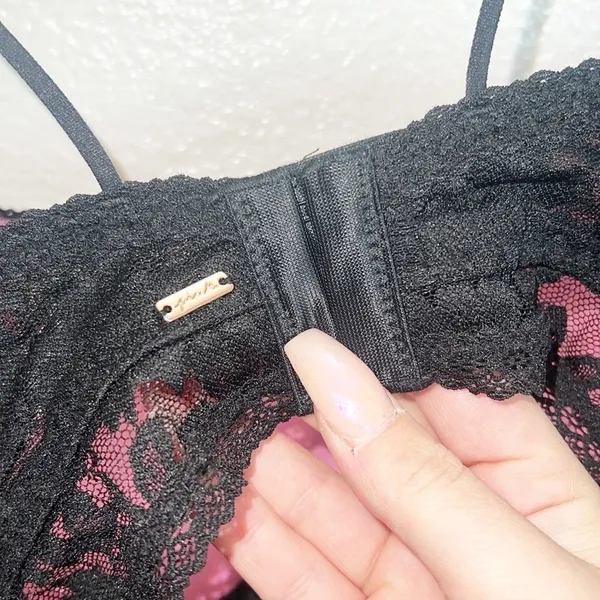 Pink Victoria's Secret Black Push Up Lace Hook Closure Bralette New - Image 11