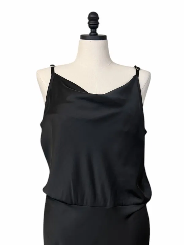 Ava and Viv Midi Dress 1X Satin Cowl Neck Adjustable Strap Black Cocktail Party - Image 7