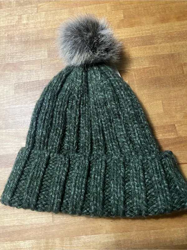 Carhartt Dark Green Knit Beanie with Faux Fur Pom - Image 3