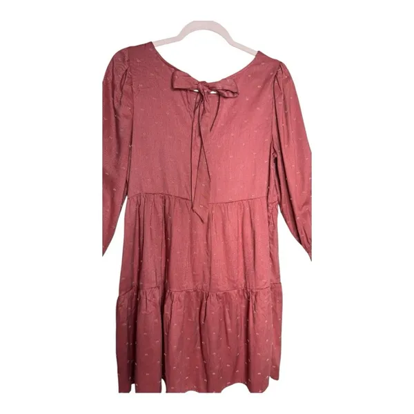 Anthropologie Rust Swiss Dot Tiered Mini Dress Long Sleeve Babydoll M - Image 5
