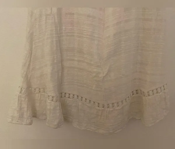 Hazel & Olive White Ruffle Trim High Neckline Short Dress Women’s Sz Small - Image 9