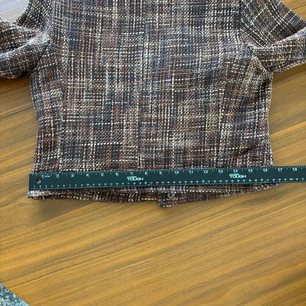 90s Vintage Carole Little Silk Tweed Mock Neck Crop Jacket Brown Petite Small - Image 13