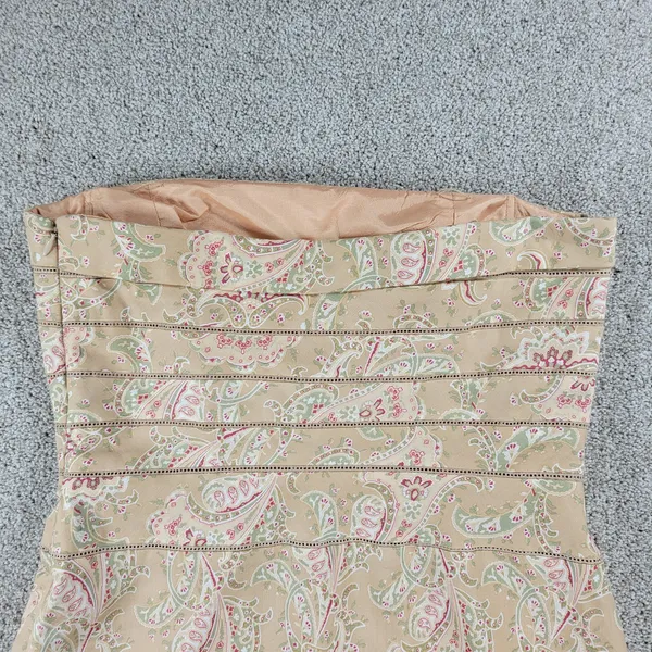 Kay Unger Womens Dress 8 Tan Satin Eyelet Strapless Paisley Print Side Zip Mini - Image 8