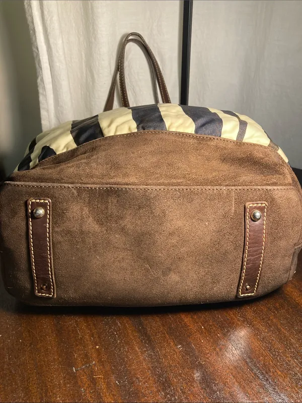 Dooney & Bourke Stripe Print Tote with Brown Trim - Image 4