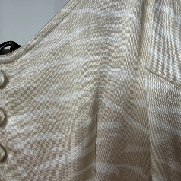 Abercrombie & Fitch Button Up Satin Slip Zebra Mini Dress in Tan‎ Cream Size XS - Image 3