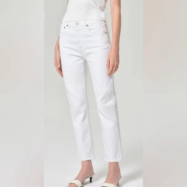 Agolde Women’s Riley Crop Straight Leg Sour Cream White Denim Jeans Size 28 - Image 9