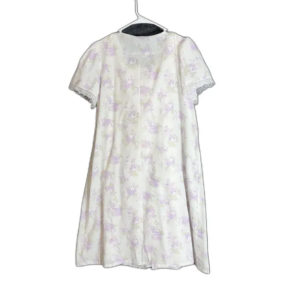 Vintage Womens Size Medium Floral Nightgown Robe Set Purple Lace Made in USA - Image 3