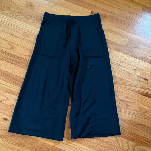Quince SuperSoft Fleece Wide Leg Pants Size M Black Tencel Modal Lounge Pockets - Image 2