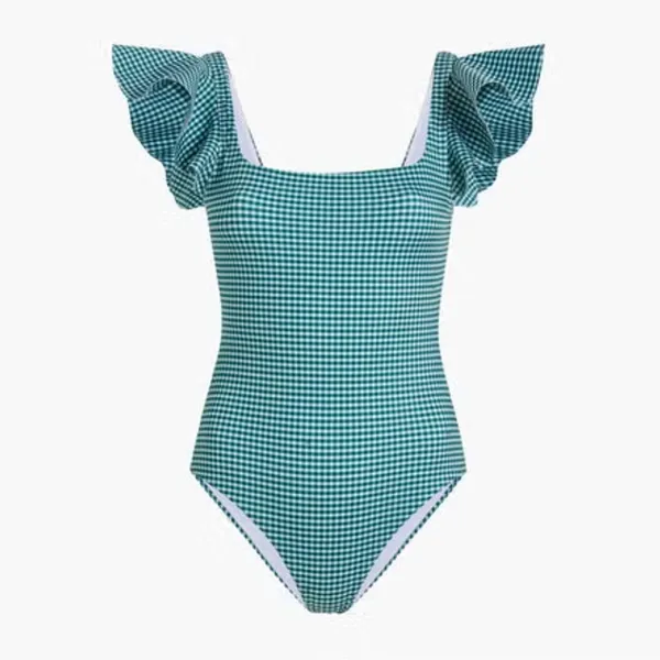 Hill House Home Rosie Green Gingham Ruffle One Piece Bathing Suit Size Medium - Image 2