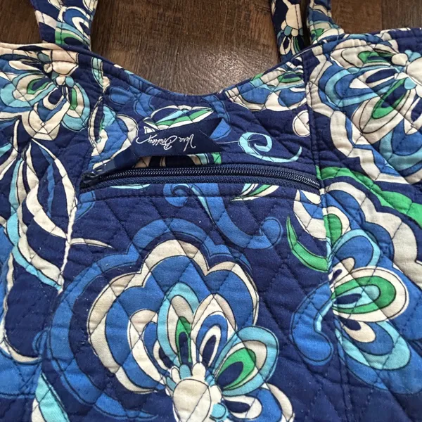 Vera Bradley Mediterranean Floral Quilted Cotton Tote Shoulder Bag Blue Green - Image 5