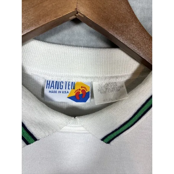 Vtg‎ Hang Ten Mens Sweatshirt Regatta Nautical Striped Collared Made in USA Sz L - Image 2