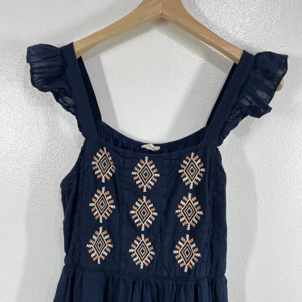 Miss‎ Me Navy Boho Embroidered Ruffle Strap Mini Dress Women's Large Lined Rayon - Image 8
