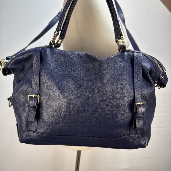 Ora Delphine Adele Satchel Bag Crossbody‎ Purse Royal Blue Pebbled Leather - Image 2