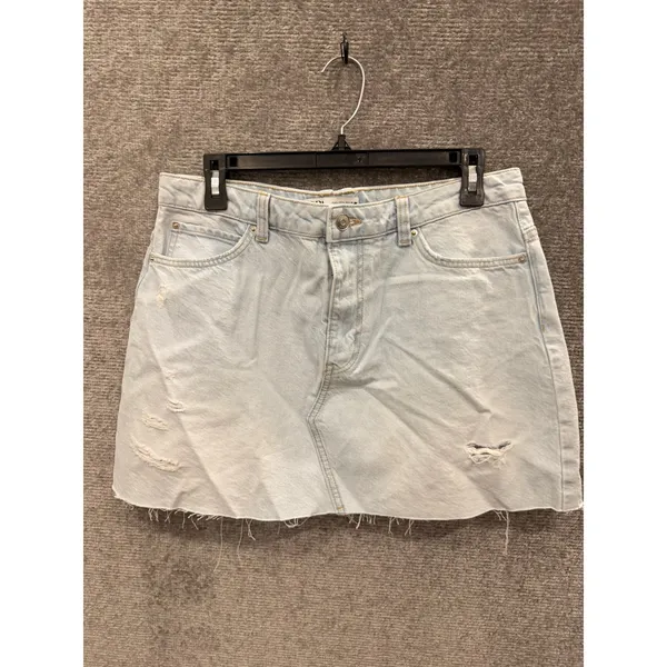 Zara Women Denim Mini Skirt Size L Light Blue Distressed Raw Hem 5-Pocket - Image 3