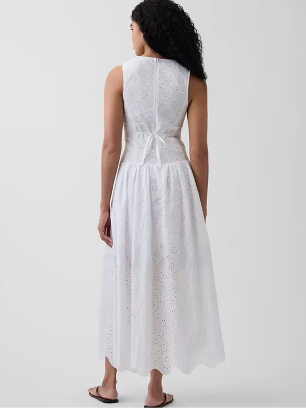 GAP Eyelet Drop-Waist Maxi Dress White XS Petite NWT - Image 2