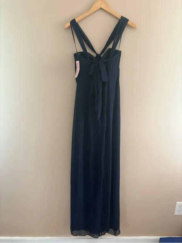 Dessy Draped Satin Grecian Column Gown Midnight Navy size 2 Bridesmaid Formal - Image 6