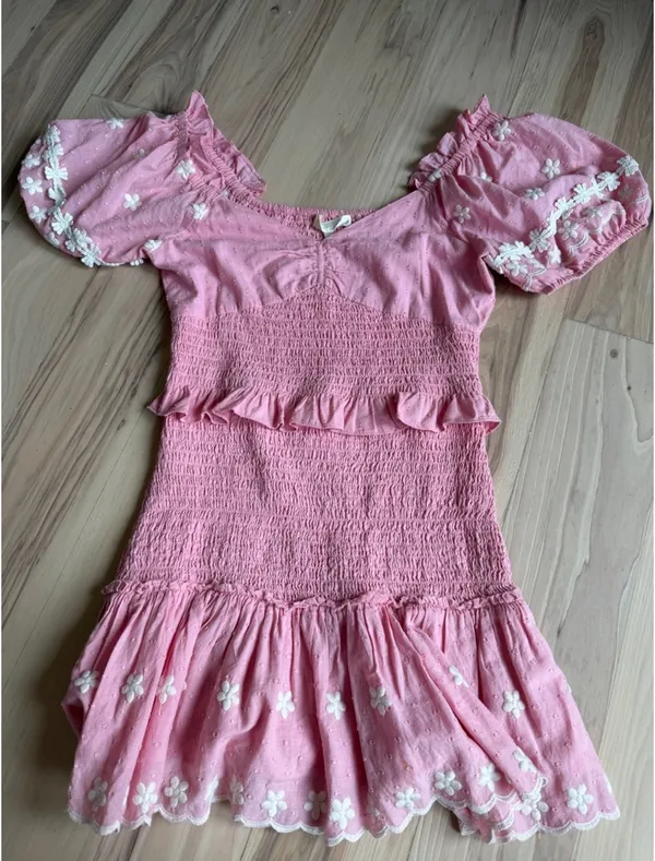 LoveShackFancy Pink Jarrah Mini Dress with Puff Sleeves - Image 2