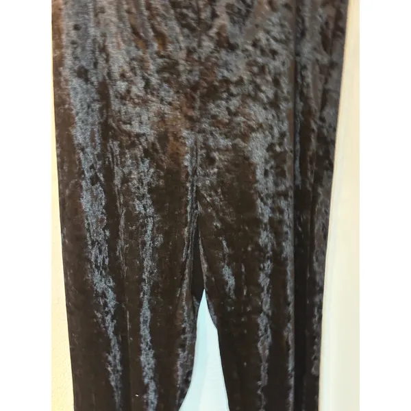 Bear Dance Black Crushed Velvet Wide‎ Leg Pants High Waisted Trousers Large - Image 5
