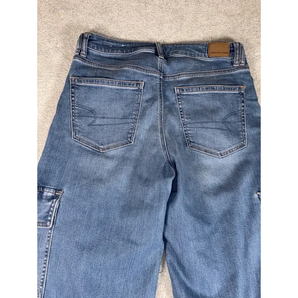 american eagle super high rise baggy wide leg cargo jeans 10 reg - Image 7