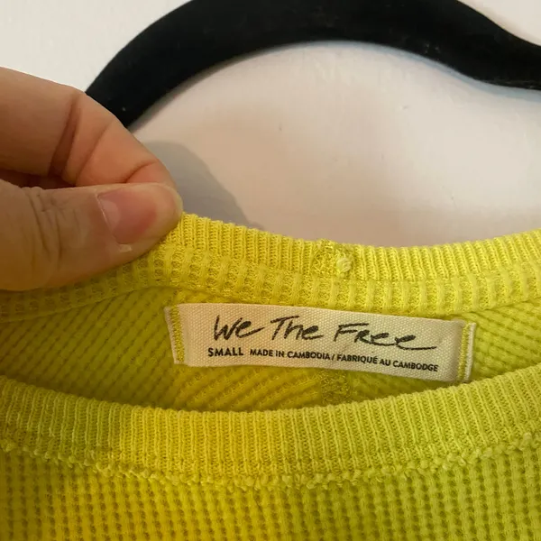 We The Free Chartreuse Waffle Knit Long Sleeve Shirt Boho Cotton Women's Small - Image 2