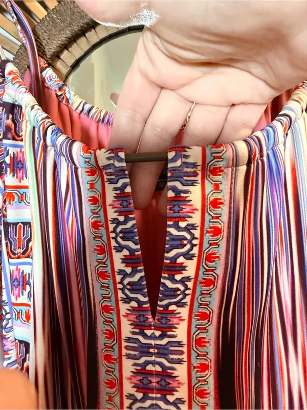 Hale Bob Slvls Pink Multi-Stripe Tiered Tie Shldr Mini Dress Boho Summer Beach - Image 6