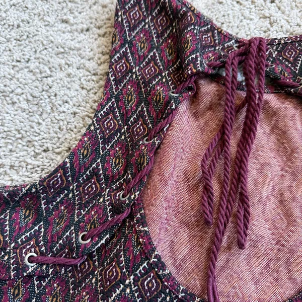 Free People Burgundy Black Patterned Tank With Open Back Detail Size Medium - Image 7