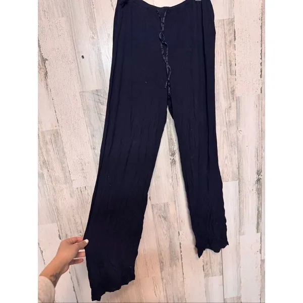 Women’s Black Modal Lounge Pants Drawstring Wide Leg Pajama Pants Size Medium - Image 3