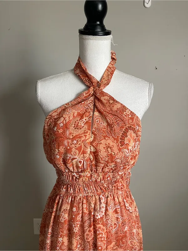 TRIXXI | Orange Floral Halter Midi Dress Sz XL - Image 3