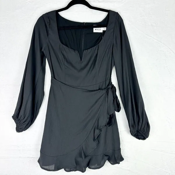 Hello Molly No Time For Love Dress Size 6 Black Mini Wrap Balloon Sleeve - Image 6