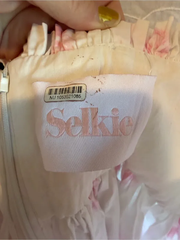Selkie Kiss on the Lips Bebe Seashell Dress XS Pink Puff Sleeve Cotton boho - Image 2