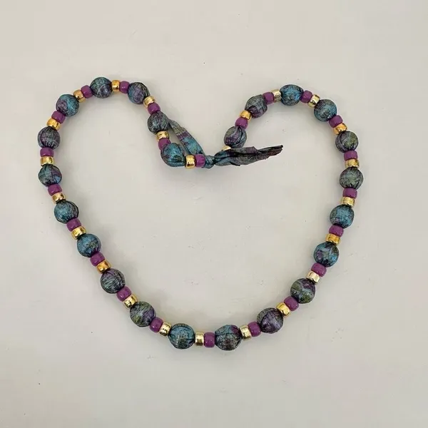 Blue purple and gold ribbon beaded necklace - Image 5