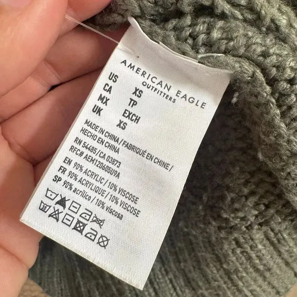American Eagle Olive Green Pointelle Open Knit Cropped Cardigan XS - Image 5