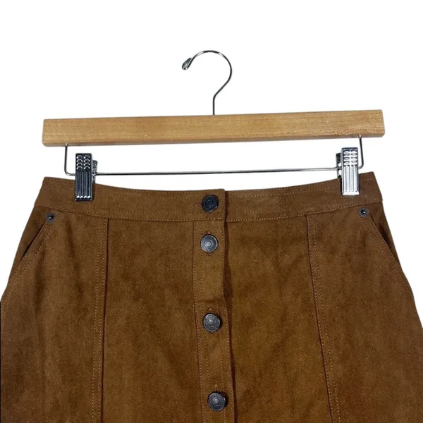 Abercrombie & Fitch Button Front Solid Mini Skirt Brown Boho Suede Size M - Image 2