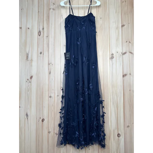 NWT Lulus Abundant Charm Navy Blue 3D Floral Applique Maxi Dress Cocktail Size S - Image 6