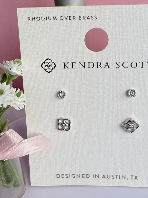 Kendra Scott Iris Rhodium Over Brass Stud Earring Set - Image 2