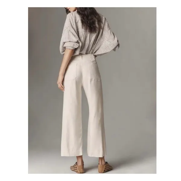 Anthropologie Maeve The Colette Ankle Cropped Linen Wide Leg Pants 25 - Image 2
