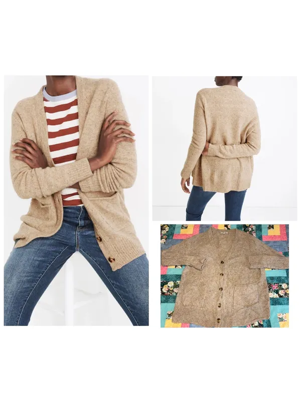 Madewell Women's L 100% Merino Wool Beige Button-Up “Cozy” Sweater Ultra Soft - Image 2