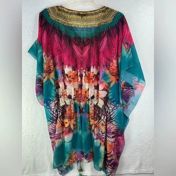 Elegant Floral Women's Tunic in Teal and Pink A556 - Image 4