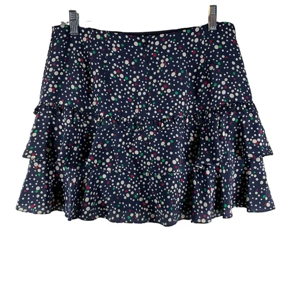 Nanette Lepore Vintage Y2K Flirty Navy Polka Dot Silk Ruffle Mini Skirt Size 6 - Image 6