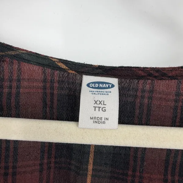Old Navy Womens XXL Red Green Plaid V-Neck Long Sleeve Peplum Babydoll Top - Image 4