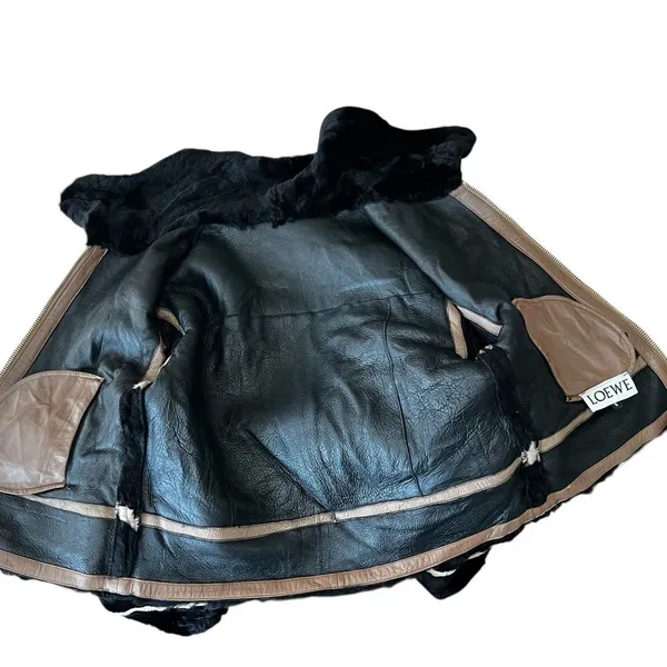 Faux Shearling Aviator Jacket Black Tan Faux Fur Moto Coat S - Image 5