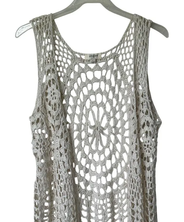 Umgee Crochet Fringe Ivory cardigan sweater size L - Image 7