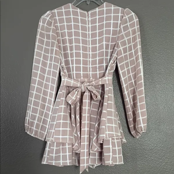 Allison & Kelly Checkered Peplum Romper Tan - Image 2