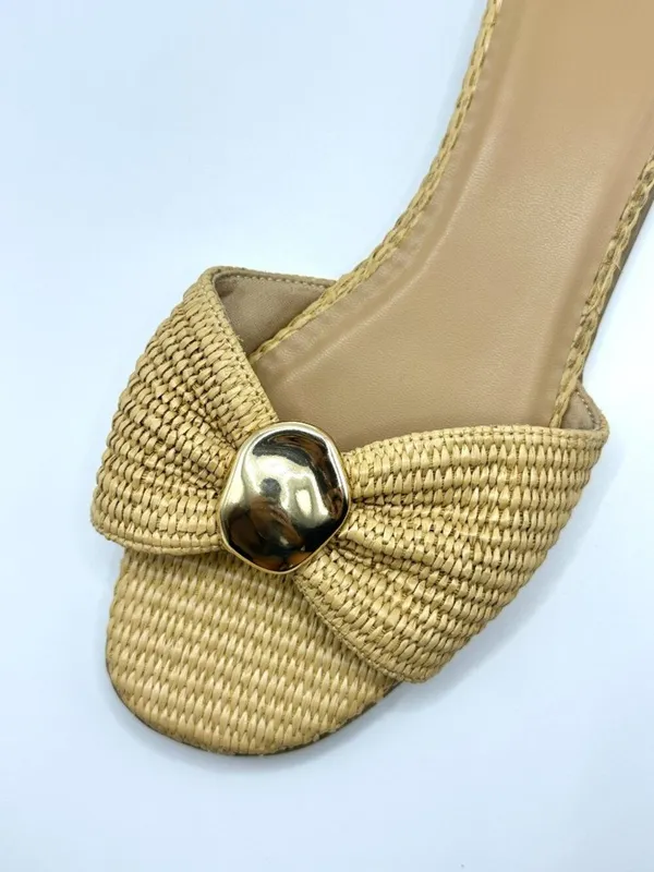Natural Raffia Gold Hardware Slide Sandals NWT 11 - Image 6