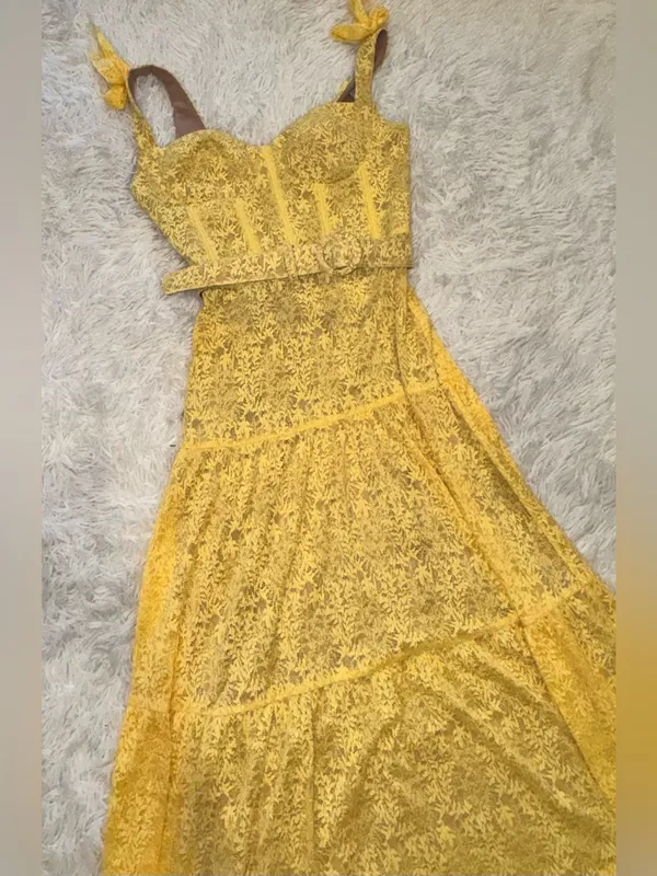 NEW NADINE MERABI Miranda Lace Yellow Belted Gown sz 12 - Image 6