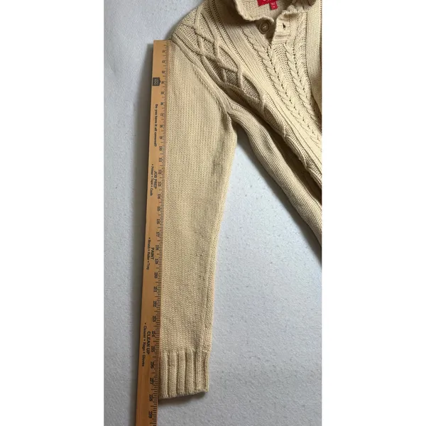 Guess Los Angeles Womens Cream Cable Knit Mock Neck Button Sweater Size M - Image 10