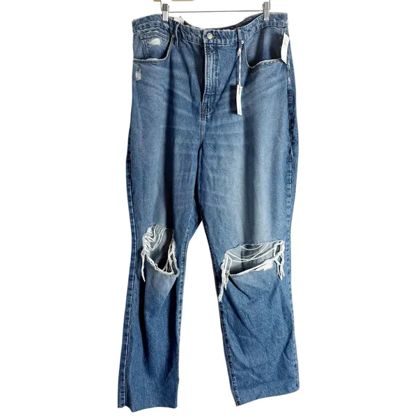 Good American Good 90's Loose Jean Distressed Indigo Size 16 - Image 3