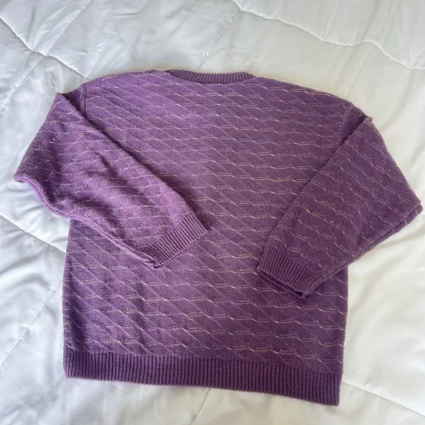 Vintage 80s Purple Womens Pullover Sweater Cardigan Made In USA Whimsy‎ Retro - Image 6