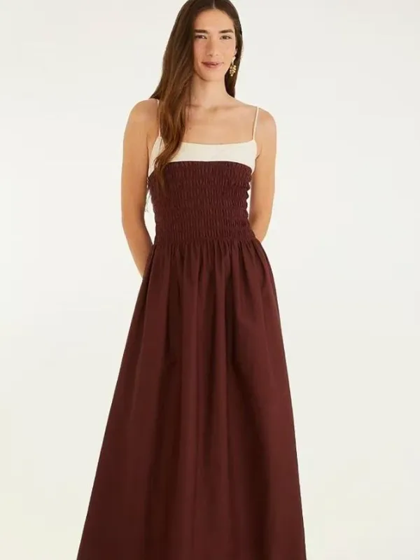NWT Farm Rio Cotton Sleeveless Midi Dress Brown and Ivory Sz L - Image 2