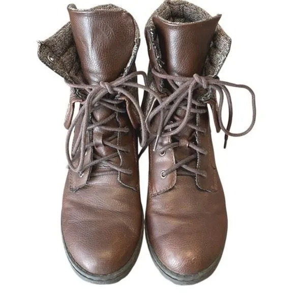 B.O.C. By Born Womens Faux Leather Saturn Lace Up Fold Over Combat Boots Brown S - Image 2